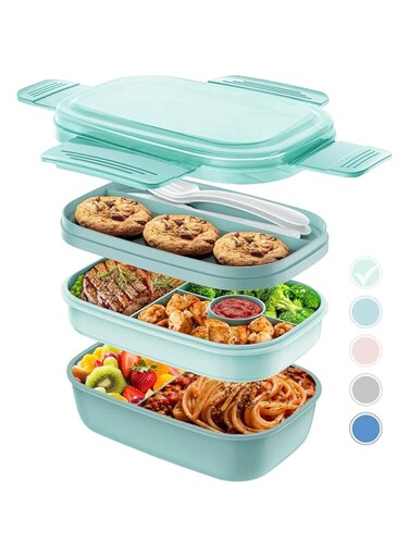 YumLock 3 Layer Lunch Box 1900ml with Utensils - Leak-Proof, BPA-Free, Perfect for Meal Prep &amp; On-the-Go, Green