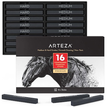 Compressed Charcoal, Medium &amp; Hard Grade - Set of 16