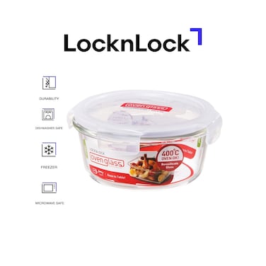 LocknLock 650ml Oven Glass Round Container &ndash; Durable, Microwave Safe Food Storage Solution