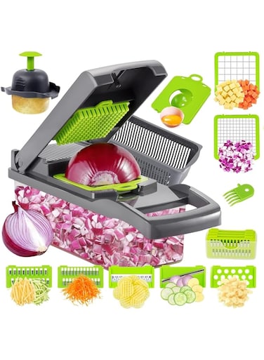 QXSTME Vegetable Chopper, Pro Onion Chopper, 13 in 1 Multifunctional Food Chopper,Hand Chopper for Kitchen, Vegetable Slicer Dicer Cutter,Veggie Chopper With 8 Blades,Carrot Potato and Garlic Chopper