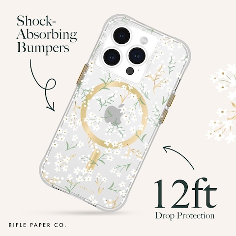 Case-Mate Rifle Paper MagSafe Case Compatible With iPhone 15 Pro, Polycarbonate, Printed In Full Color And Foil Stamped, Imported, Petite Fleurs