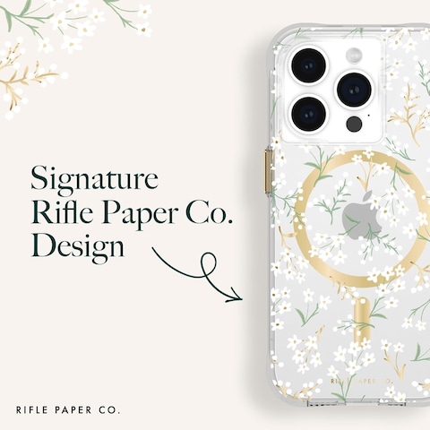 Case-Mate Rifle Paper MagSafe Case Compatible With iPhone 15 Pro, Polycarbonate, Printed In Full Color And Foil Stamped, Imported, Petite Fleurs