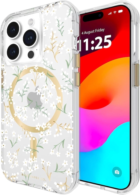Case-Mate Rifle Paper MagSafe Case Compatible With iPhone 15 Pro, Polycarbonate, Printed In Full Color And Foil Stamped, Imported, Petite Fleurs