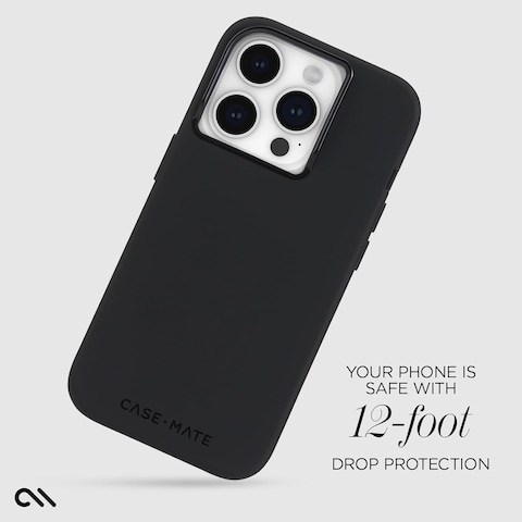 Case-Mate Silicone Case With MagSafe Compatible For iPhone 15 Pro 2023 6.1&quot;, 12-Ft Drop Protection With Anti-Scratch Coating, Wireless Charging- Black