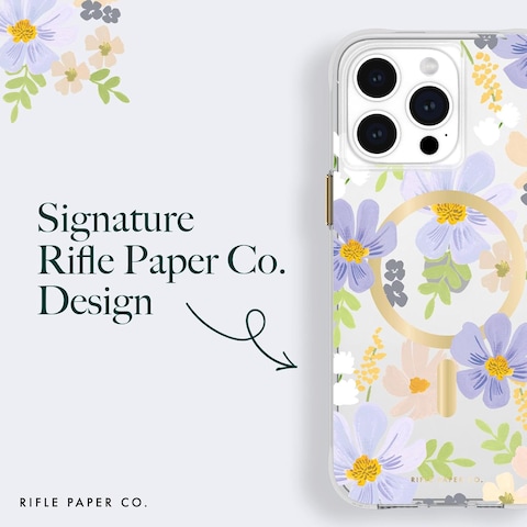 Case-Mate Rifle Paper Case With MagSafe Compatible With iPhone 15 Pro Max, Polycarbonate, Printed In Full Color And Foil Stamped, Imported, Pastel Marguerite