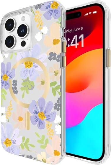 Case-Mate Rifle Paper Case With MagSafe Compatible With iPhone 15 Pro Max, Polycarbonate, Printed In Full Color And Foil Stamped, Imported, Pastel Marguerite