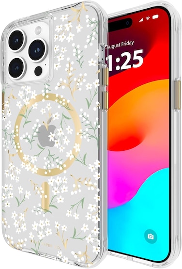 Case-Mate Rifle Paper Case Compatible With iPhone 15 Pro Max, Polycarbonate, Printed In Full Color And Foil Stamped, Imported, Petite Fleurs With MagSafe
