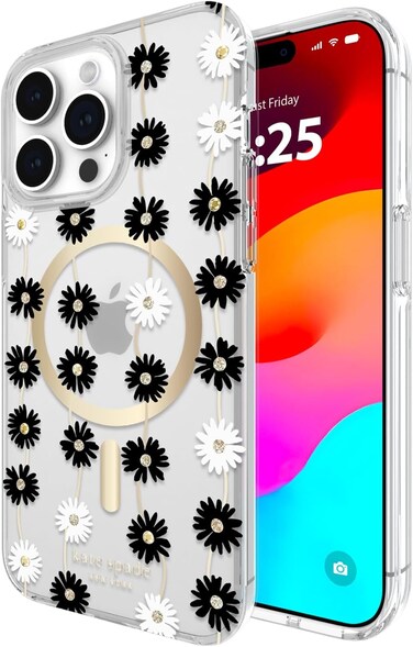Kate Spade New York Clear Floral Case Compatible With iPhone 15 Pro Max 2023 6.7", 10Ft Drop Protection Cover, Made From Recycled Materials, MagSafe Wireless Charging Compatible, Daisy Chain