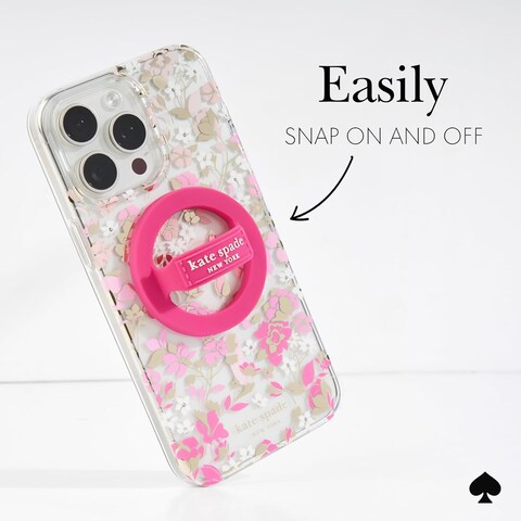 Kate Spade New York Magnetic Phone Loop Grip, Removable And Collapsible, Pom Pom Pink