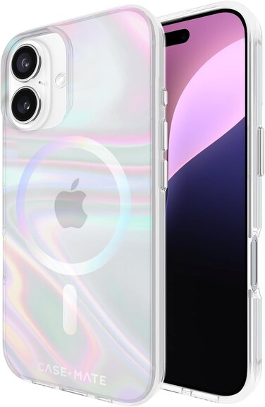Case-Mate Soap Bubble Case With MagSafe For Apple iPhone 16 6.1" 2024, 12-Ft Drop Protection With Anti-Scratch Anti Yellowing Coating, Raised Edges, Fashion Case, Wireless Charging, Iridiscent