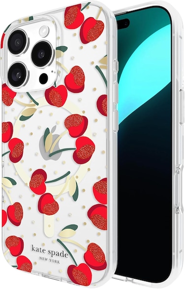 Kate Spade New York iPhone 16 Pro Case - Compatible With Magsafe - Designer Phone Case - Cherry Dot Gems
