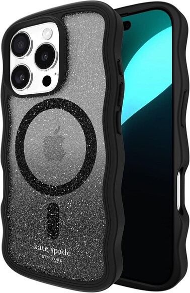 Kate Spade New York Case-Mate MagSafe Wavy Case For iPhone 16 Pro 6.3" 2024, 12Ft Drop Protection, Wavy Design With Easy Grip Soft Touch Sides, Raised Edges, Fashion Case, Wireless Charging, Nightfall