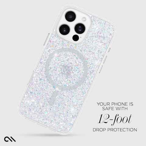 Case-Mate Twinkle Case With MagSafe For Apple iPhone 16 Pro Max 6.9&quot; 2024, 12-Ft Drop Protection With Anti-Scratch Anti Yellowing Coating, Raised Edges, Fashion Case, Wireless Charging, Silver