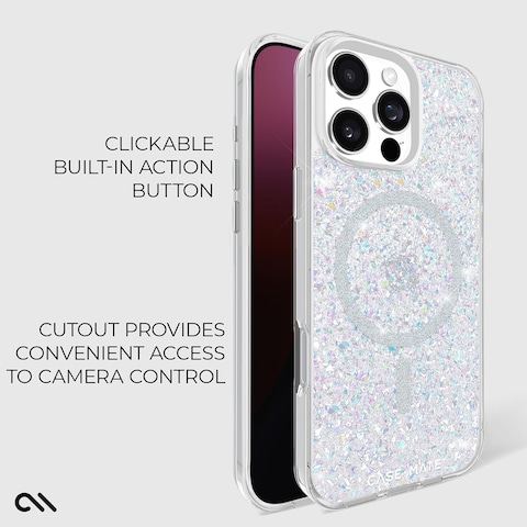 Case-Mate Twinkle Case With MagSafe For Apple iPhone 16 Pro Max 6.9&quot; 2024, 12-Ft Drop Protection With Anti-Scratch Anti Yellowing Coating, Raised Edges, Fashion Case, Wireless Charging, Silver