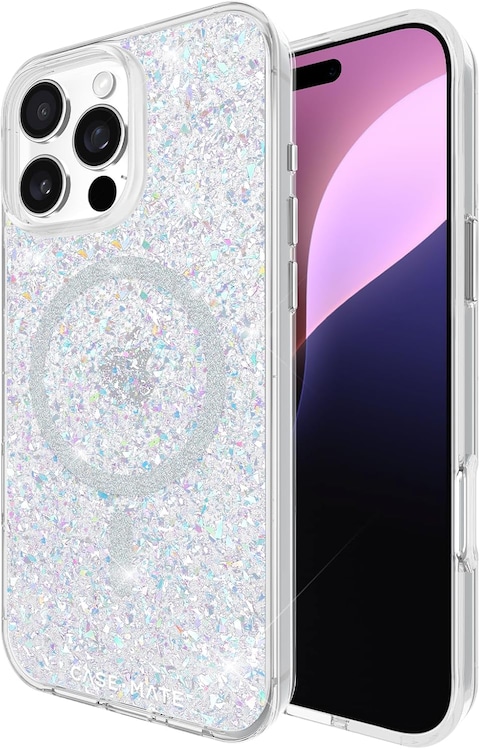 Case-Mate Twinkle Case With MagSafe For Apple iPhone 16 Pro Max 6.9&quot; 2024, 12-Ft Drop Protection With Anti-Scratch Anti Yellowing Coating, Raised Edges, Fashion Case, Wireless Charging, Silver