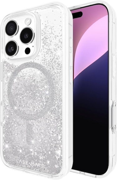 Case-Mate Waterfall Case With MagSafe For Apple iPhone 16 Pro 6.3" 2024, 12-Ft Drop Protection With Anti-Scratch Anti Yellowing Coating, Raised Edges, Fashion Case, Wireless Charging, Silver