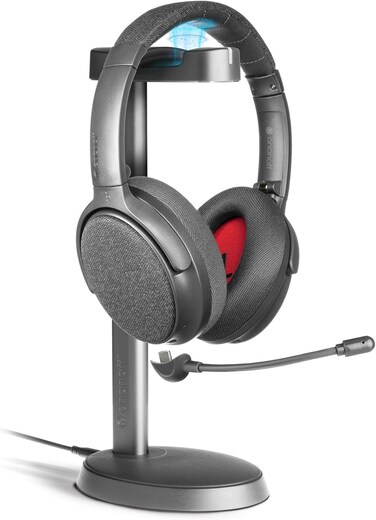 Buddyphones Fokus+ Wireless Noise Cancelling Headphones With Charging Stand, 50Hrs Battery Life, Superior Audio, Hearthru/Fokus/Music Modes, Auto On/Off, For Work, On-Line Class, Podcasts, Calls, Grey