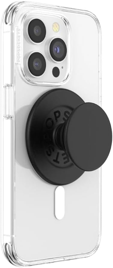 Popsockets Phone Grip Compatible With MagSafe, Adapter Ring For MagSafe Included, Phone Holder, Wireless Charging Compatible, Black