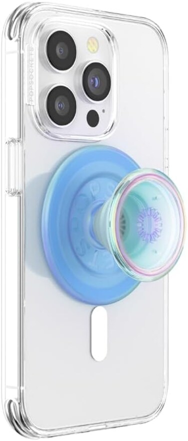 Popsockets Phone Grip Compatible With MagSafe, Adapter Ring For MagSafe Included, Phone Holder, Wireless Charging Compatible, Blue Opalescent Translucent