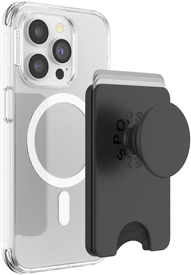 Popsockets Phone Wallet With Expanding Grip And Adapter Ring For MagSafe, Phone Card Holder, Wireless Charging Compatible, Wallet Compatible With MagSafe, Black