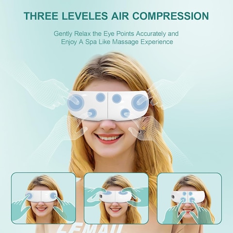 Eye Massager with Heat, Heated Eye Mask with Bluetooth Music &amp; Vibration, Wireless &amp; Portable Massages Eye with 4 Massage Modes and 180&deg; Folding Design for Relieve Eye Strain, Gifts for Mom &amp; Dad

