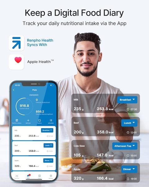 RENPHO Smart Food Scale, Digital Kitchen Scale for Food Ounces and Grams, Coffee Weight Scale with Nutritional Calculator APP for Keto