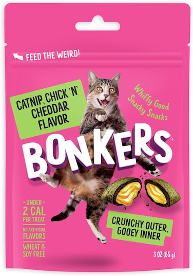 Bonkers Catnip Chicken and Cheddar Flavour Cat Treats 85g - 3 oz.