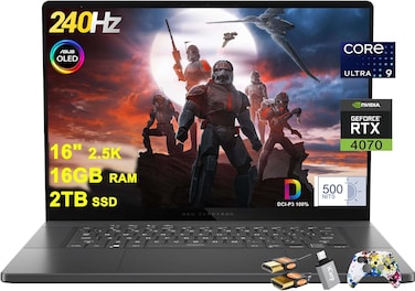 ASUS ROG Zephyrus G16 Gaming Laptop 16" 2.5k 2560x1600 OLED 240Hz (DCI-P3 100% 500nits G-SYNC) Intel 16-core Ultra 9 185H 16GB RAM 2TB SSD GeForce RTX 4070 Backlit Thunderbolt Win11 w/ICP Hub
