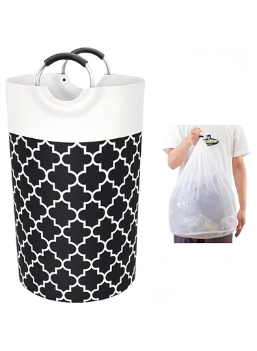 MESTURL Laundry Hamper with Aluminum Handles,Collapsible Laundry Basket with 80 * 60cm Mesh Laundry Bag (Black Lantern A)