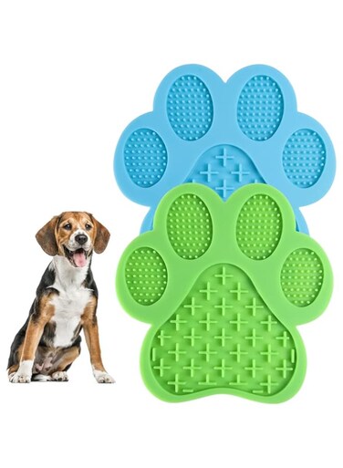 IBAMA Pet Silicone Licking Pad, Anti Choke Slow Food With Suction Cup Tool, For Dog Cat Pet Bath Distraction, Cat Claw Two Pack Green &amp; Blue, LICKPAD02-2P