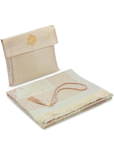 Miss Tesett&uuml;r ihvan online Muslim Prayer Rug and Beads with Elegant Slub Fabric Bag   Janamaz   Sajadah   Soft Islamic Prayer Rug   Islamic Gifts   Prayer Carpet Mat, Taffeta Fabric, Gold