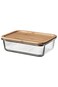container with lid, rectangular glass/bamboo, 1.0 l