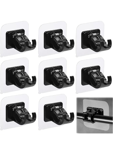 JCZD 8PCS No Drill Curtain Rod Brackets No Drilling Self Adhesive Curtain Rod Holder Hooks Nail Free Adjustable Curtain Rod Hooks Curtain Hangers for Home Bathroom Kitchen &amp; Hotel (Black)
