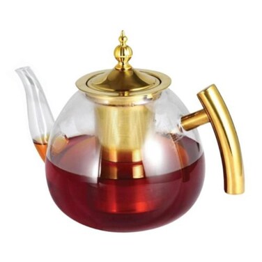 800ML Glass Teapot with Infuser, Heat Resistant Tea Kettle with Golden Handle &amp; Lid
