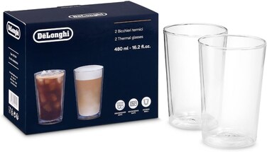 Double Wall Thermal Glasses Set of 2, 480ml, Hand-Blown Borosilicate Glass, Thermal Insulated, Condensation-Free, Dishwasher and Microwave Safe - DLSC319