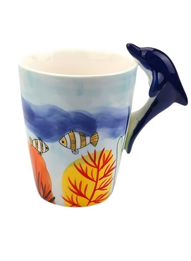 3D Dolphin Mug &acirc;&euro;&ldquo; Ocean-Themed Ceramic Cup with Sculpted Dolphin Handle