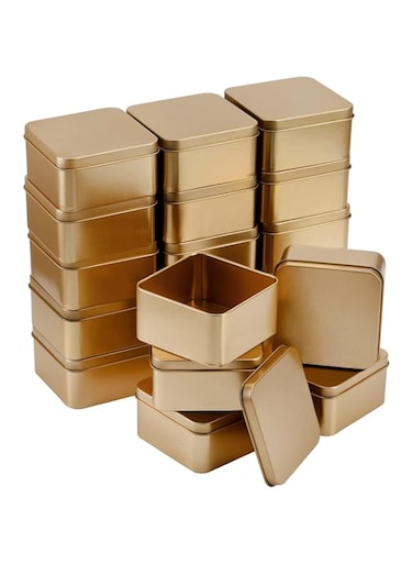 Tazweeq 30 Pack Tin Boxes with Lids, Empty Metal Tins, Portable Storage Metal Tin Container Organizer, Loose Leaves with Cover Medium Metal Happy Candy for Cookie, Candy, Treats, Gifts, Favors, Gold