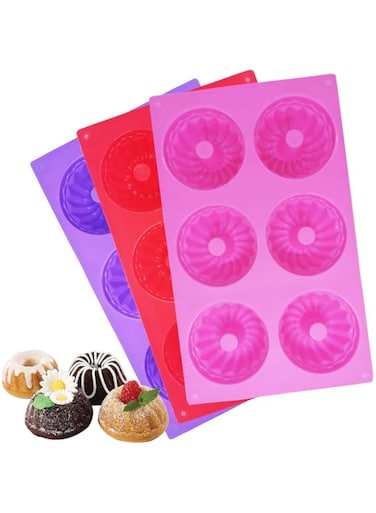 findTop 3 Packs Silicone Mini Fluted Cake Pans, Mini Tube Cake Baking Pan for Muffin Cups, Coffee Cake, Cupcake, Brownie- Pink, Purple, Red