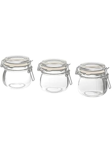 IKEA 3 Pack KORKEN Jellies Jam Honey Jar With Lid Airtight Seal Locks Spice Containers Cans Clear Glass 13 cl