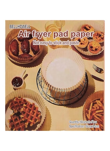 ECVV BURDEAN 100 PCS Air Fryer Disposable Paper Liner, Non Stick Liners, Round Food Grade Baking for Oven Roasting Microwave Nature, 6.3inch/16cm, brown