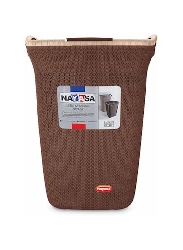 Nayasa Rope Laundry Basket Big- 54 Ltrs   Plastic Cloth Storage Basket   Laundry Storage Basket with Lid   Laundry Basket for Bathroom   Storage Organizer   Dark Brown