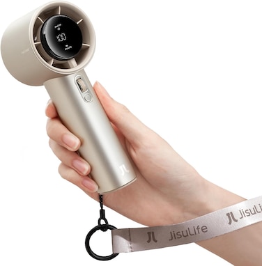 JISULIFE Portable Handheld Fan,Speed(1-100) Adjustable Turbo Mini Fan,5000mAh Battery Rechargeable Personal Fan with Metal Body,Digital Display,For Women Men Travel/Camping/Outdoor-Brown