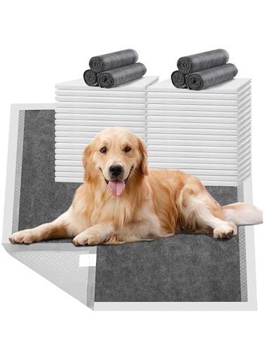 Coodipet Dog Pee Pads Extra Large 35" x 24", 25 Count, Activated Carbon Charcoal Puppy Pads XL, Potty Pads for Dogs with Adhesive Sticky Tape, Disposable Training Bed Pads for Pets, Doggies, Cats