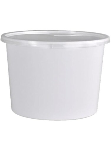 Packwell Microwave Round Shaped Container with Lid 100-Pieces, 2000 ml Capacity, White
