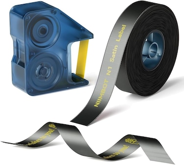 NIIMBOT N1 Satin Ribbon Set, Only for N1 Label Maker, for Gift, Wedding, Party, Craft Wrapping, DIY, Black Satin Ribbon(14mm x 5.1m) with Gold Ribbon