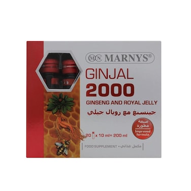 مارنيز جينجال 2000، قوارير غذاء ملكات النحل 10 مل مع الجينسنغ وفيتامين سي، عبوة من 20 قارورة