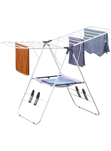 CARONIC Cloth Drying Stand Stainless Steel Foldable Clothes Dryer Stand Easy Storage Laundry Hanging Rack With Shoe Holder (144 * 60 * 96.5 CM)
