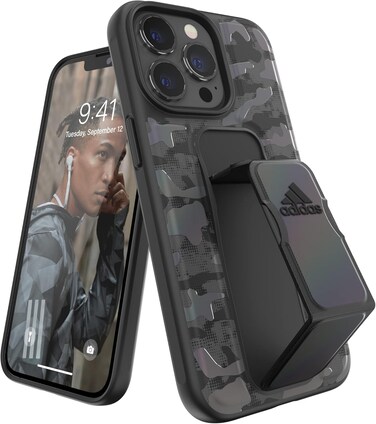Adidas Phone Case Compatible With iPhone 13 Pro, Black Camo Grip Design, Shockproof, Impact-Resistant, Fully Protective Sports Cell Phone Cover With Snap-On Design