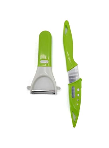 Peeler with Knife on Card 2 in1 Kitchen Tool for Effortless Peeling and Cutting Compact Design for Easy Storage Perfect for Fruits Vegetables and Culinary Tasks Idea (Green)