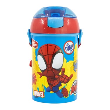 Marvel Spidey &amp; Friends Friends Plastic Pop Up Canteen Water Bottle - 450 Ml